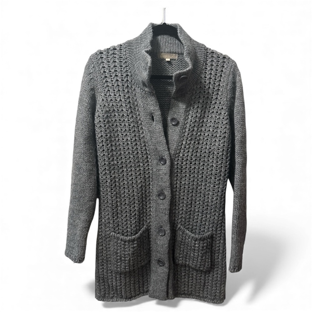 Bianca B. Gray Women's Cable Knit Wool Blend Cardigan Medium - Picture 3 of 10
